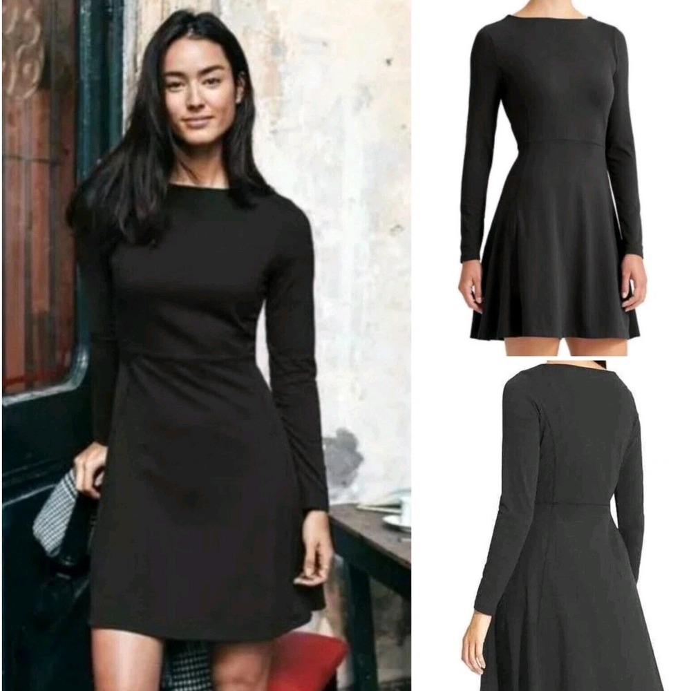 Athleta Cozy Up Dress Large Black Long Sleeve Fit Flare Tactel Stretch LBD